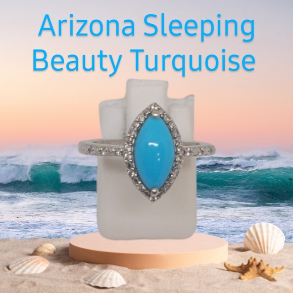 NWT Natural Arizona Sleeping Beauty Turquoise & Zircon Ring Size 7 - Picture 1 of 13